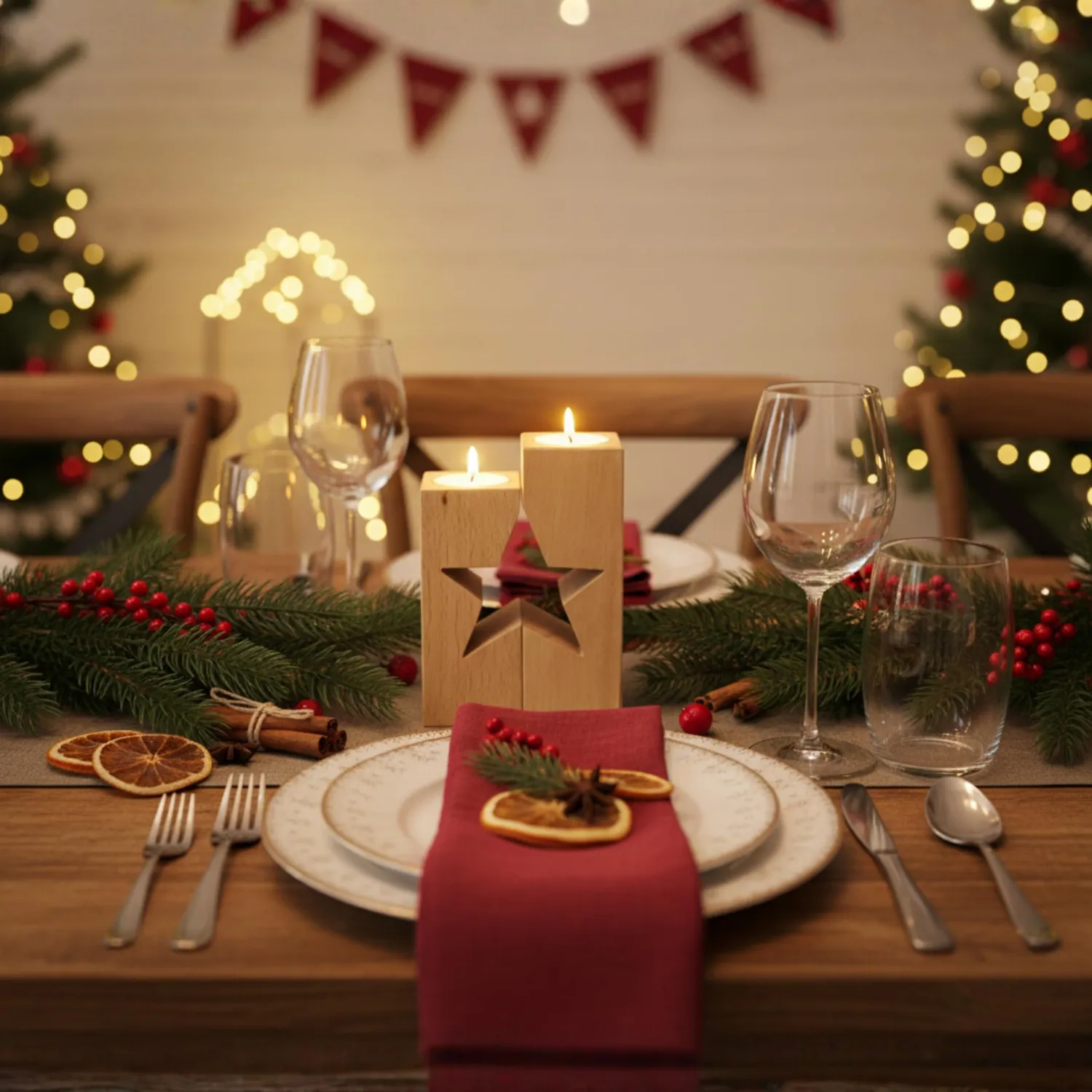 GoodFreshDecor Stern Kerzenständer Holz 2er Set mit Teelichtern