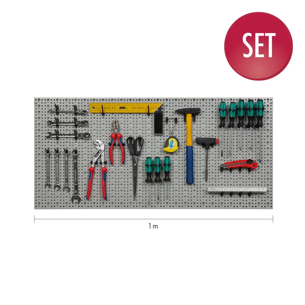 Kreher XL Lochwand Werkzeugwand 120 cm 52tlg hellgrau Metall