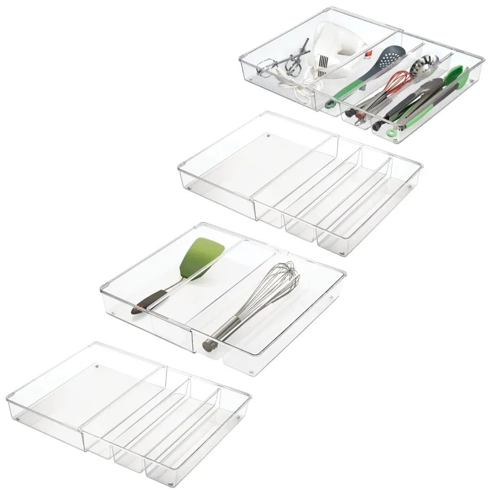 M Design Besteckeinsatz verstellbar Schubladenbox 4er-Set durchsichtig