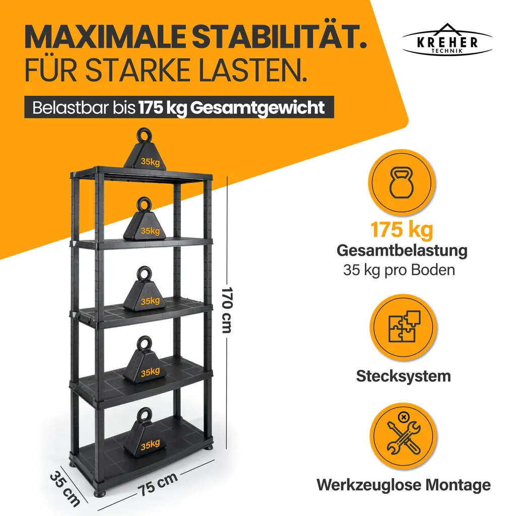 Kreher Evo Schwerlastregal 5 Böden 2er Set schwarz 35 kg