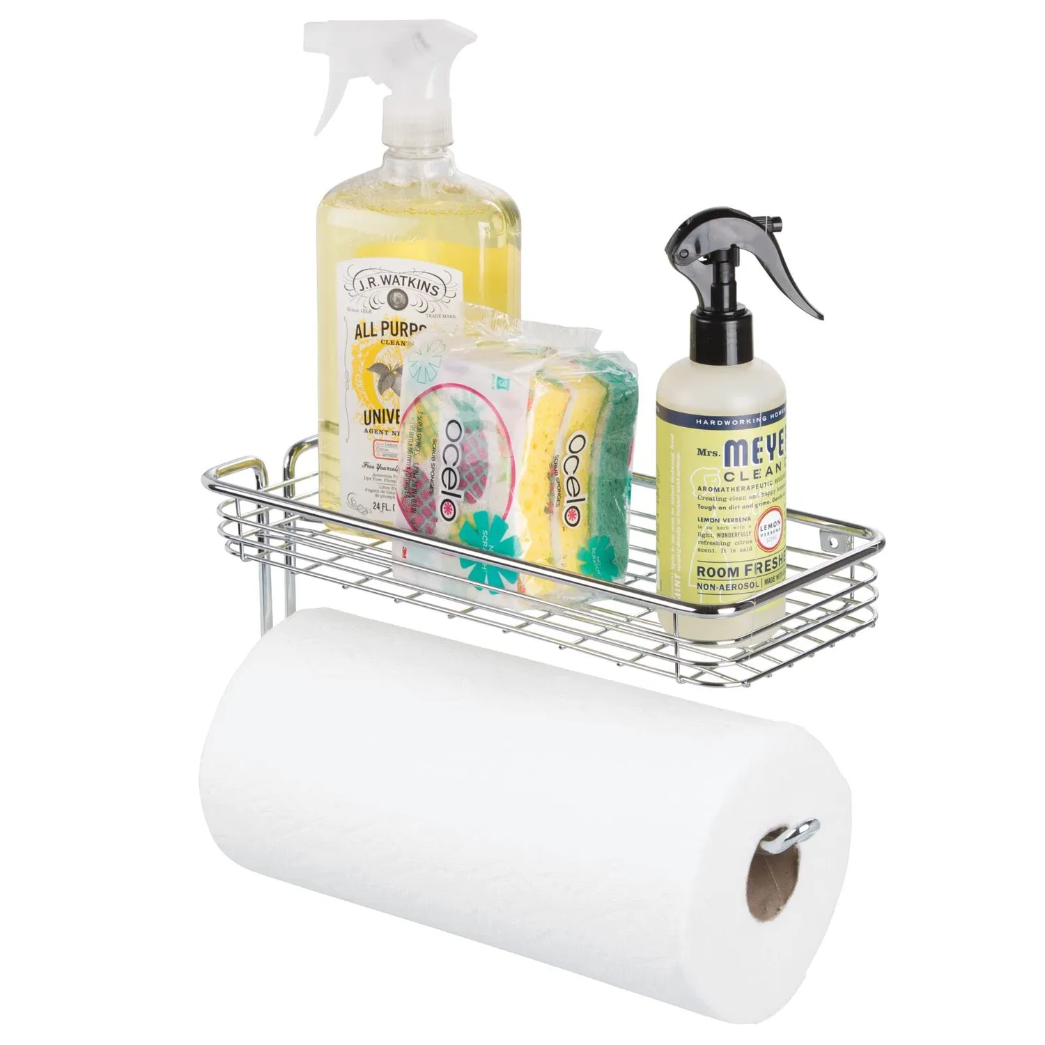 mDesign Küchenrollenhalter Wand mit Regal chrom für Jumbo-Rollen