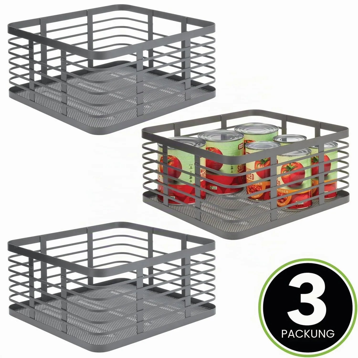 mDesign Allzweckkorb Metalldraht 3er-Set graphit Gitterkorb