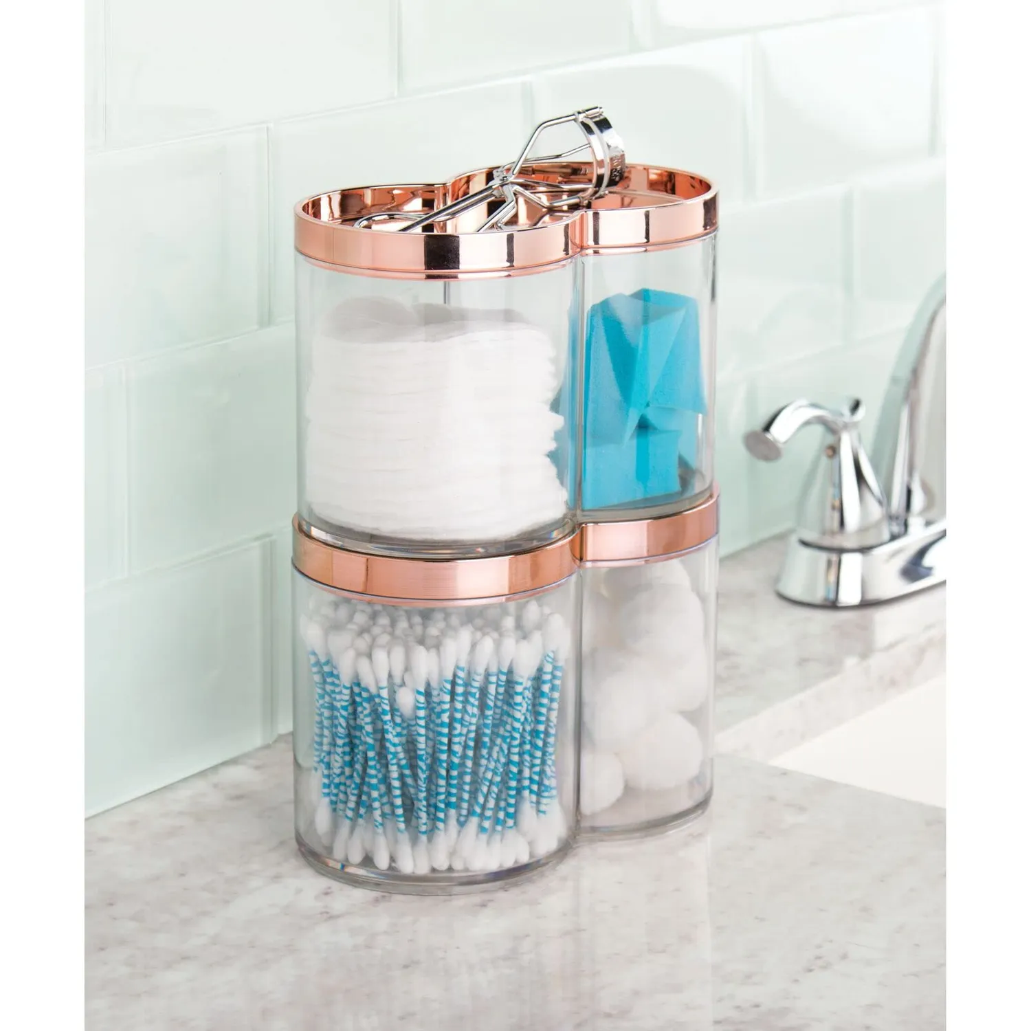 mDesign Kosmetikorganizer 2er-Set roségold stapelbar
