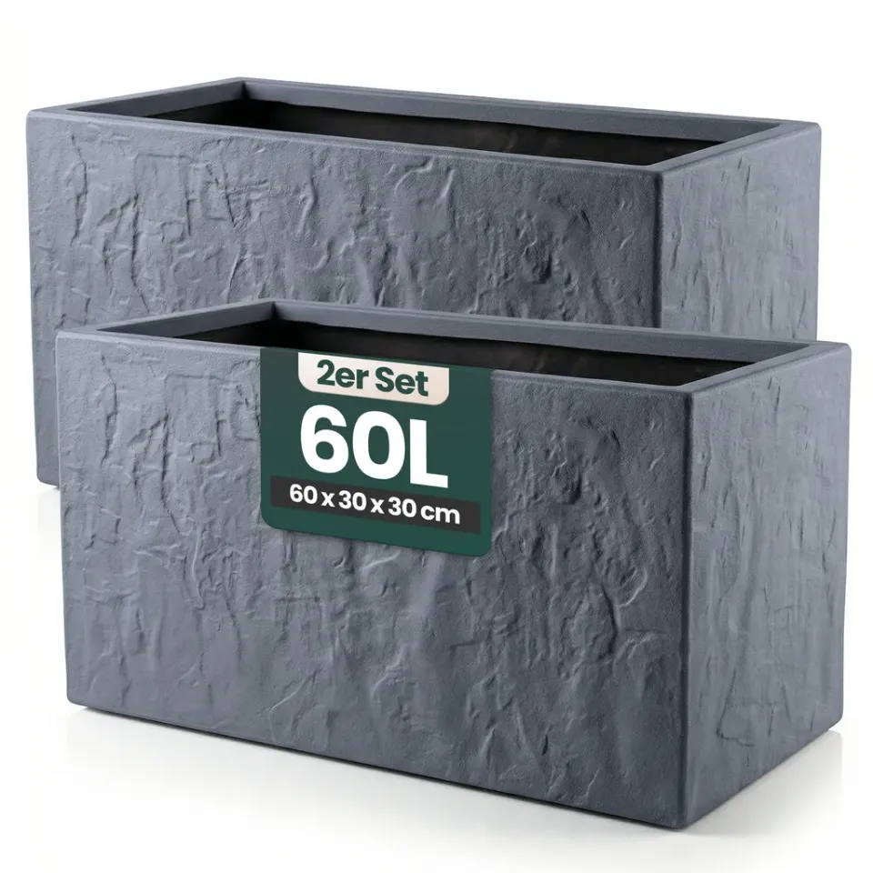 Kreher Riven Pflanzkasten 60x30 Anthrazit Steinoptik 2er Set