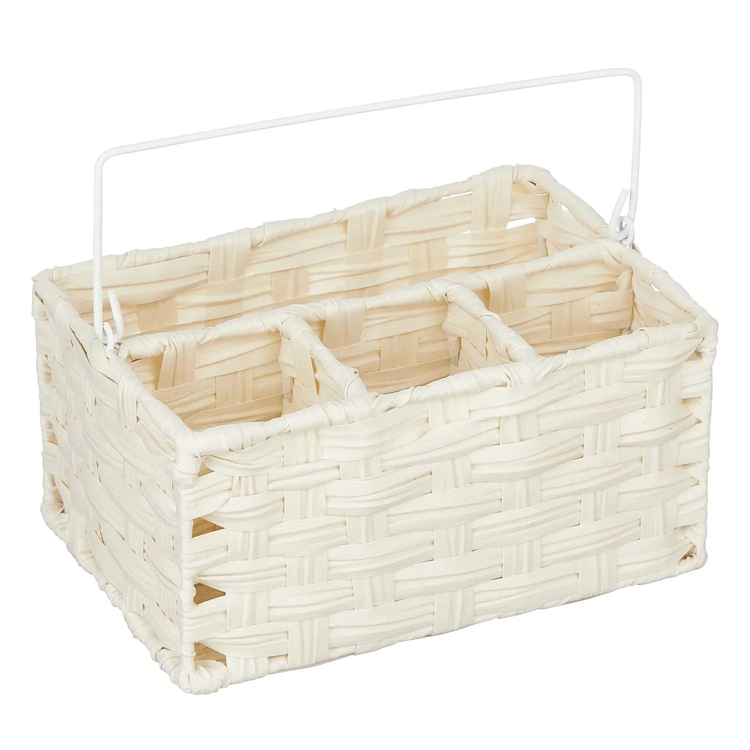 mDesign Besteck-Caddy geflochten weiß 4 Fächer mit Griff