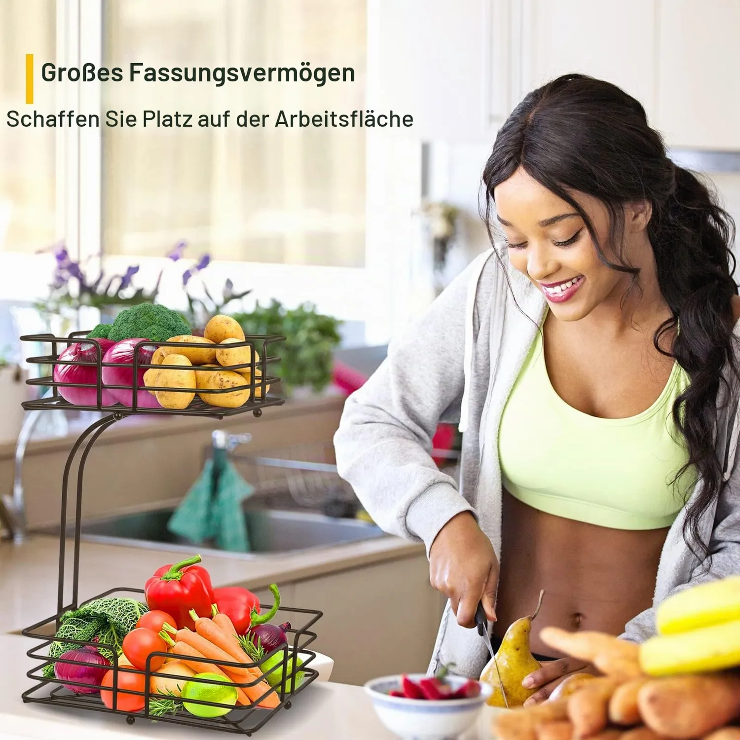 BOMCLAP Obstkorb 2 Etagen Metall Obstschale mit Bananenhalter bronze