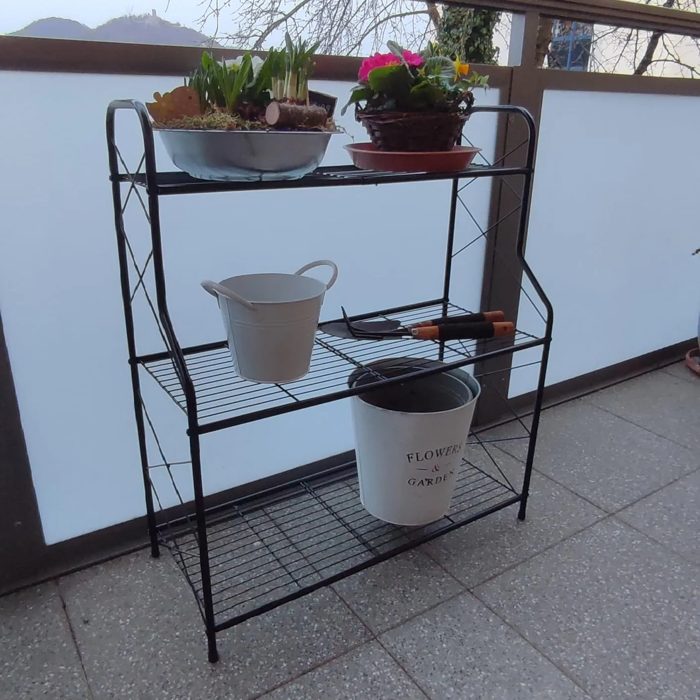 BOMCLAP Pflanzenregal Metall Schwarz 3-stufig 68cm