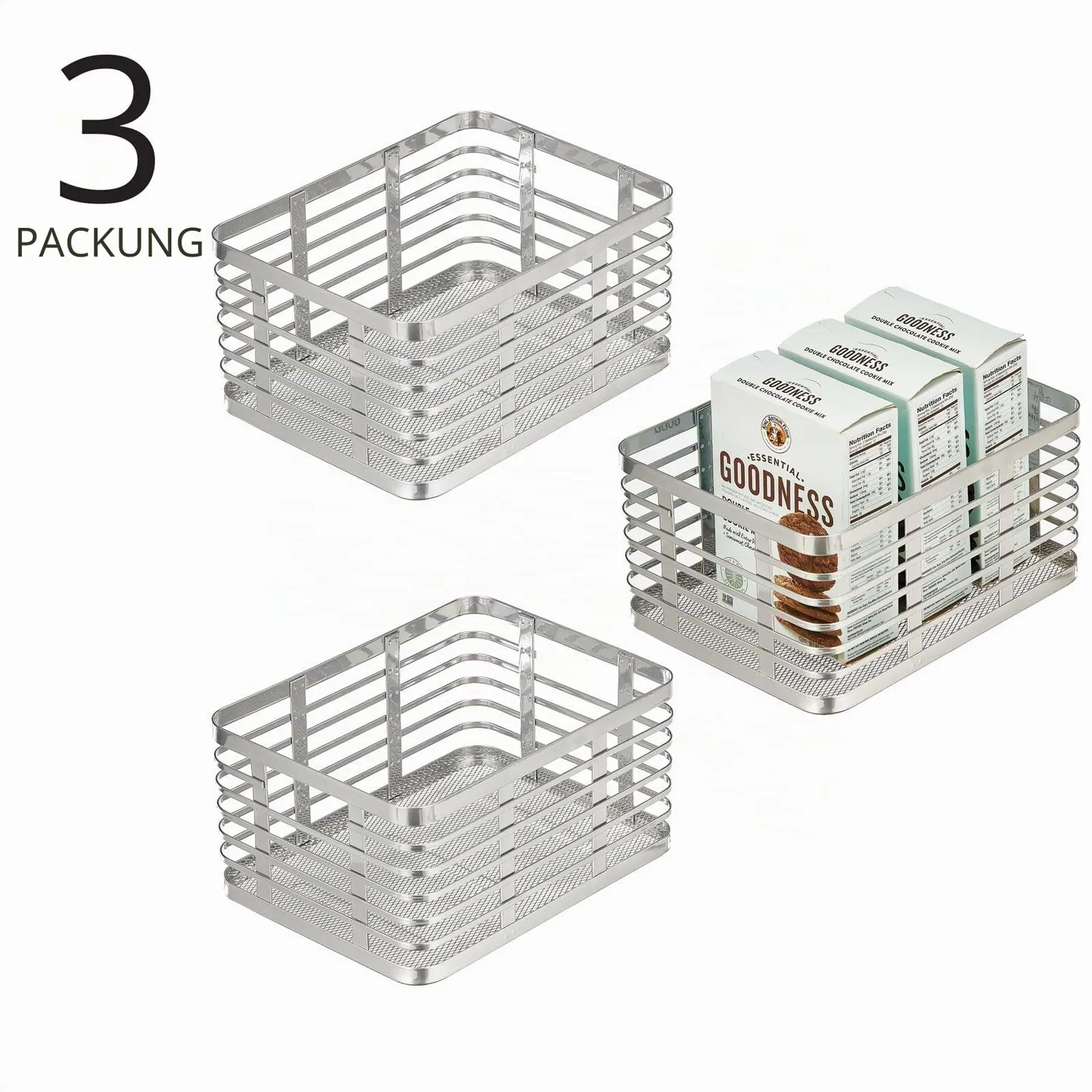 mDesign Allzweckkorb Drahtkorb silber 3er-Set