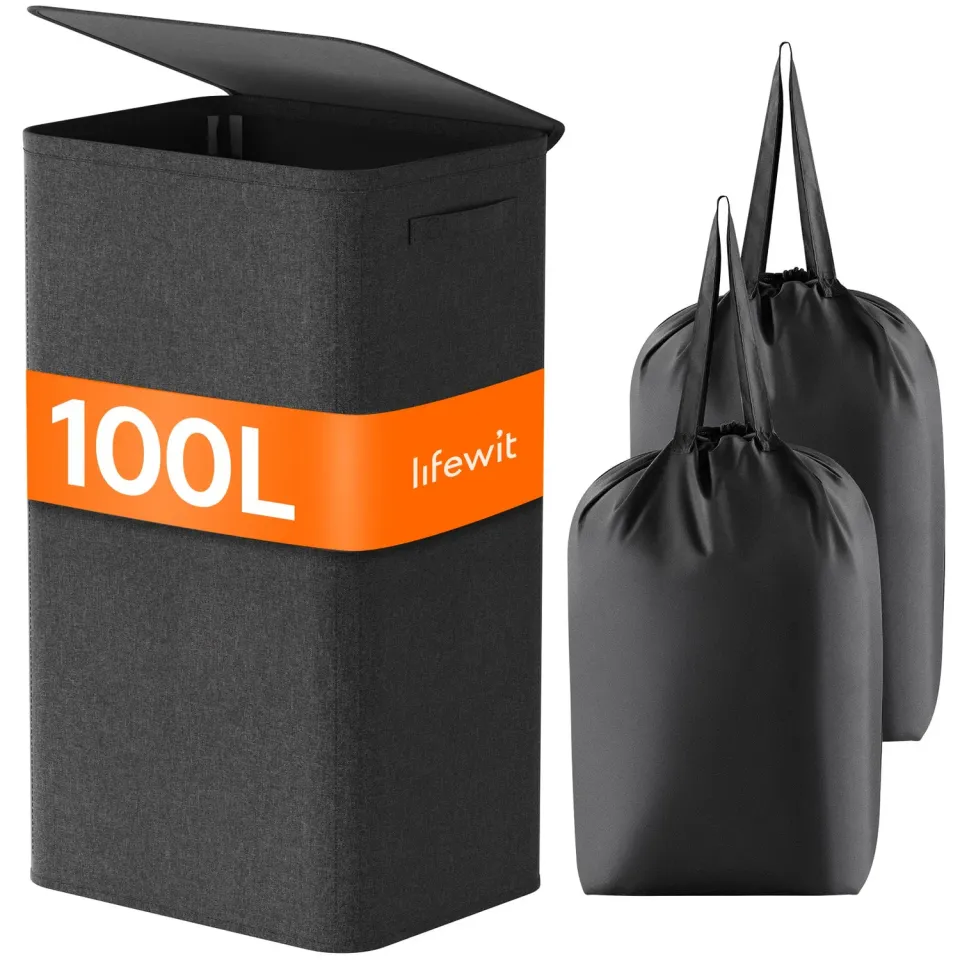 Lifewit Wäschekorb 100L Grau faltbar mit Innensack