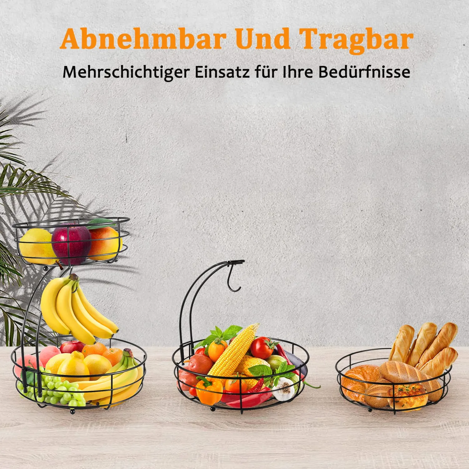 BOMCLAP Obstkorb 2-stöckig Metall Obstschale schwarz Bananenhalter