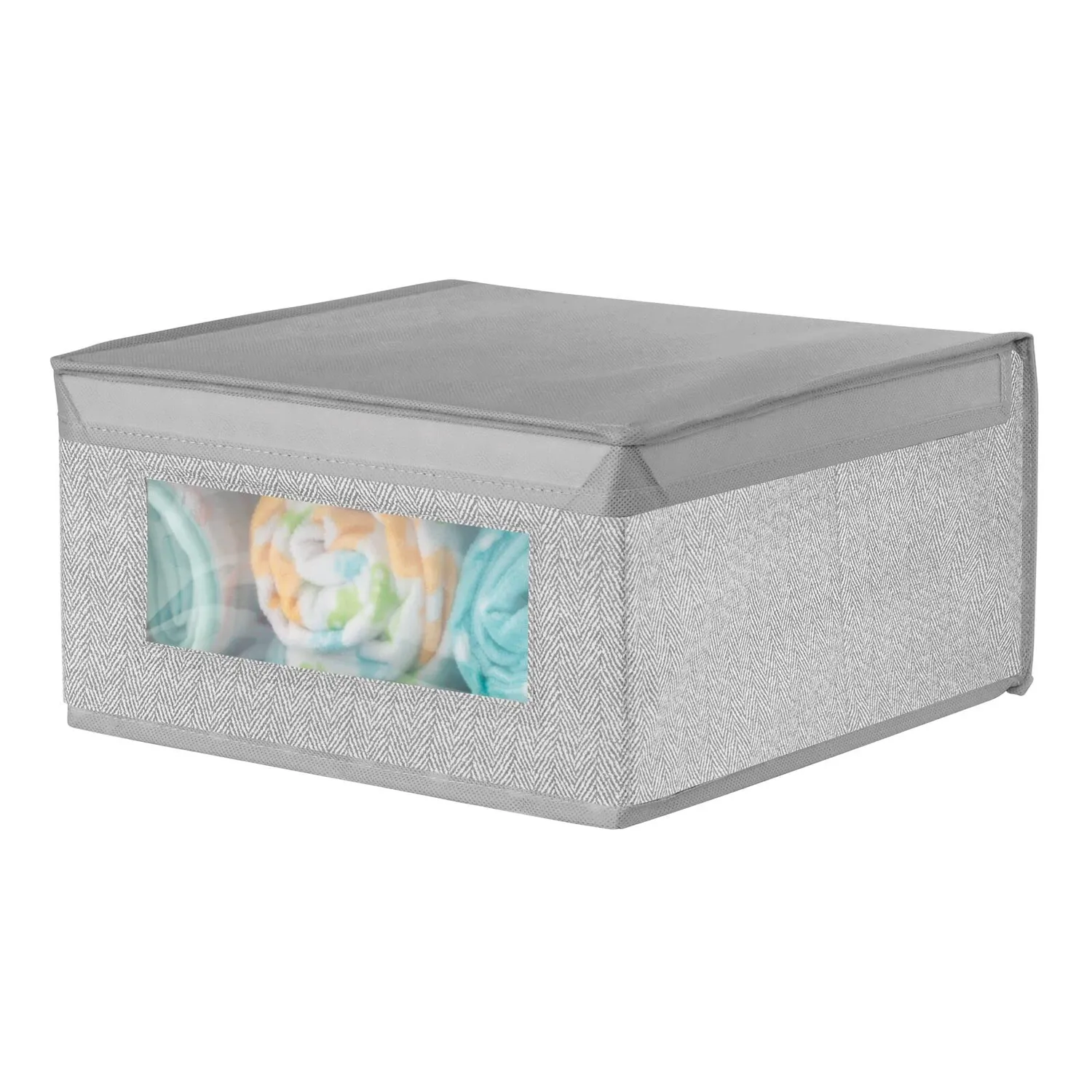 mDesign 6er-Set Stoffbox grau Fischgrät mit Deckel
