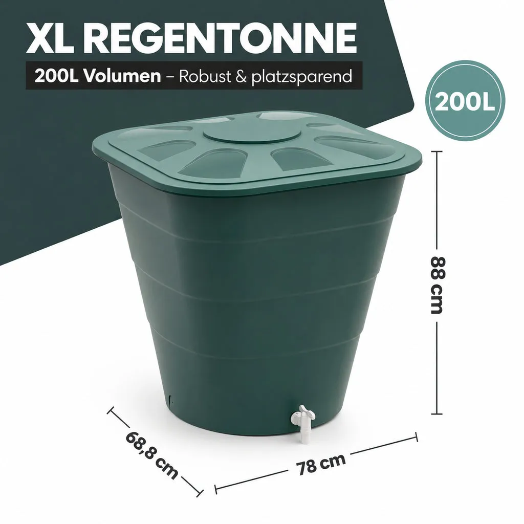 Kreher XL Wassertonne Regentonne 200L eckig grün Hahn