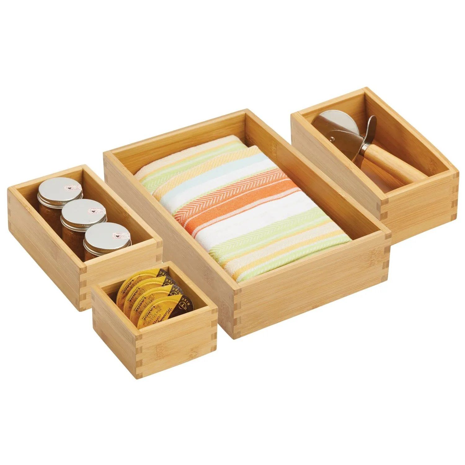 mDesign Schubladenbox Bambus 4er-Set Natur Besteck