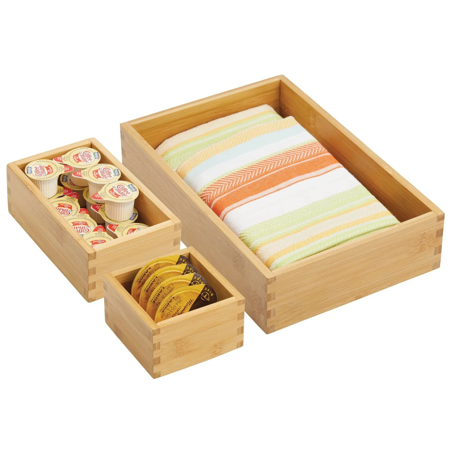 M Design Schubladenbox Bambus 3er-Set natur stapelbar