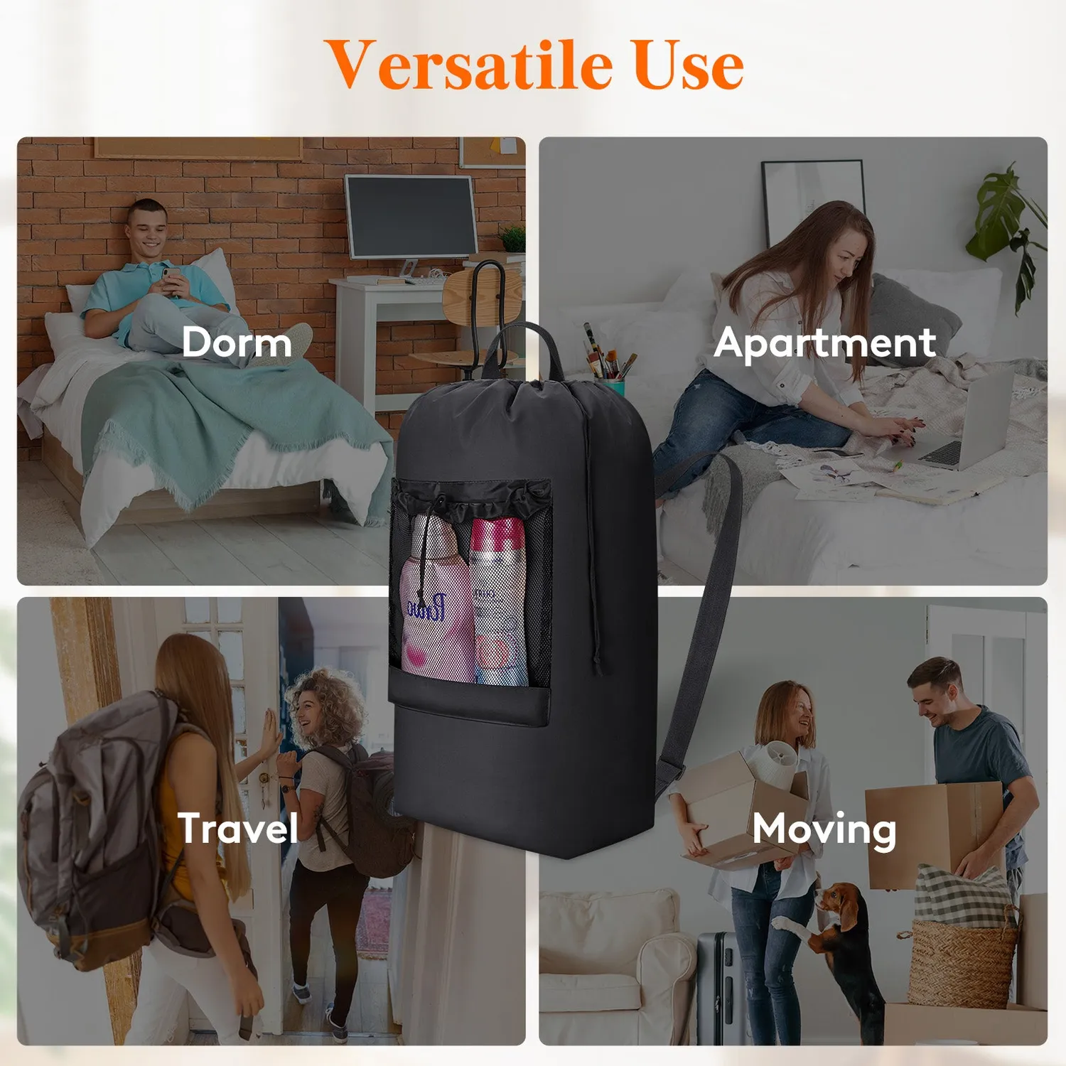 Lifewit Wäscherucksack 90L Oxford Schwarz mit Gurten