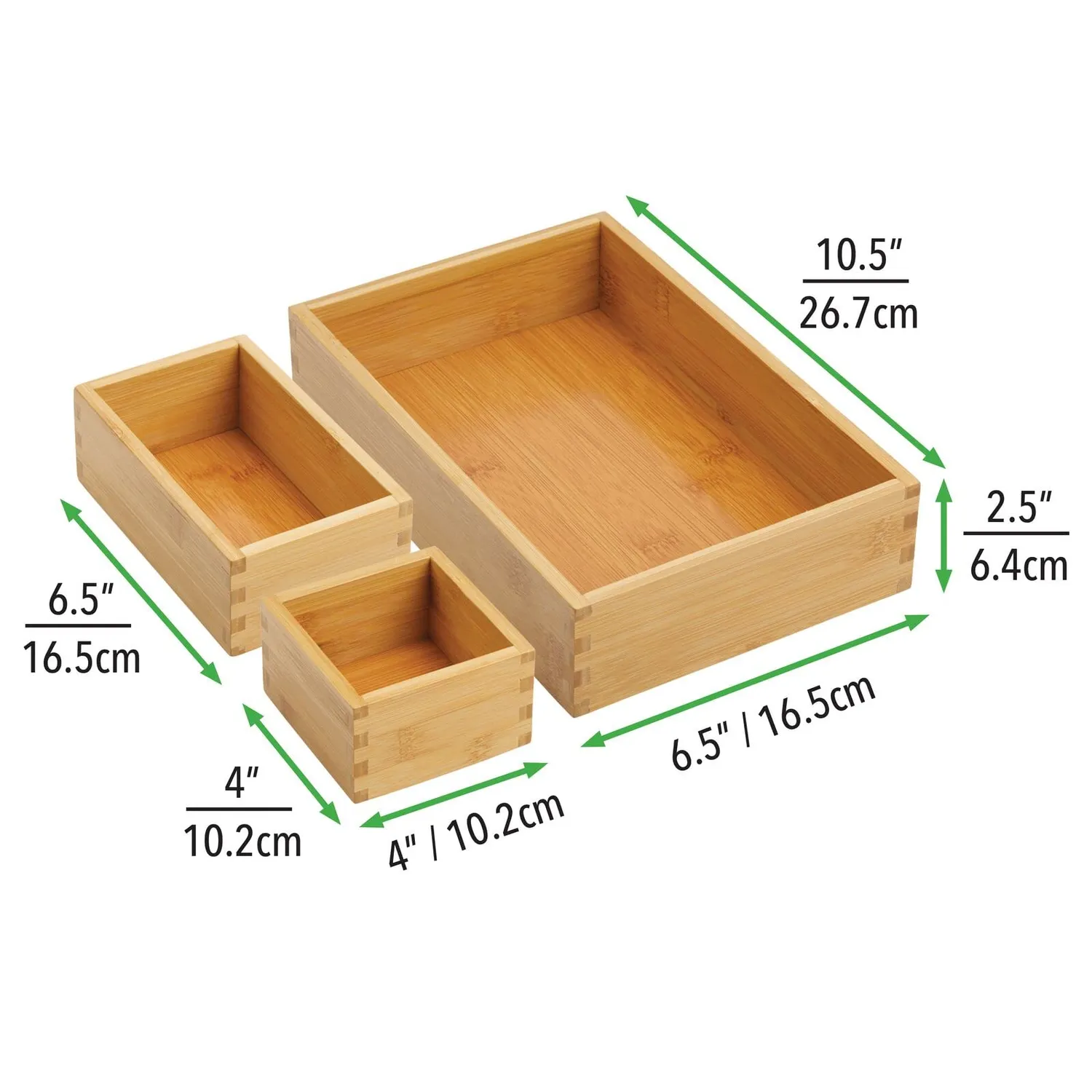 M Design Schubladenbox Bambus 3er-Set natur stapelbar