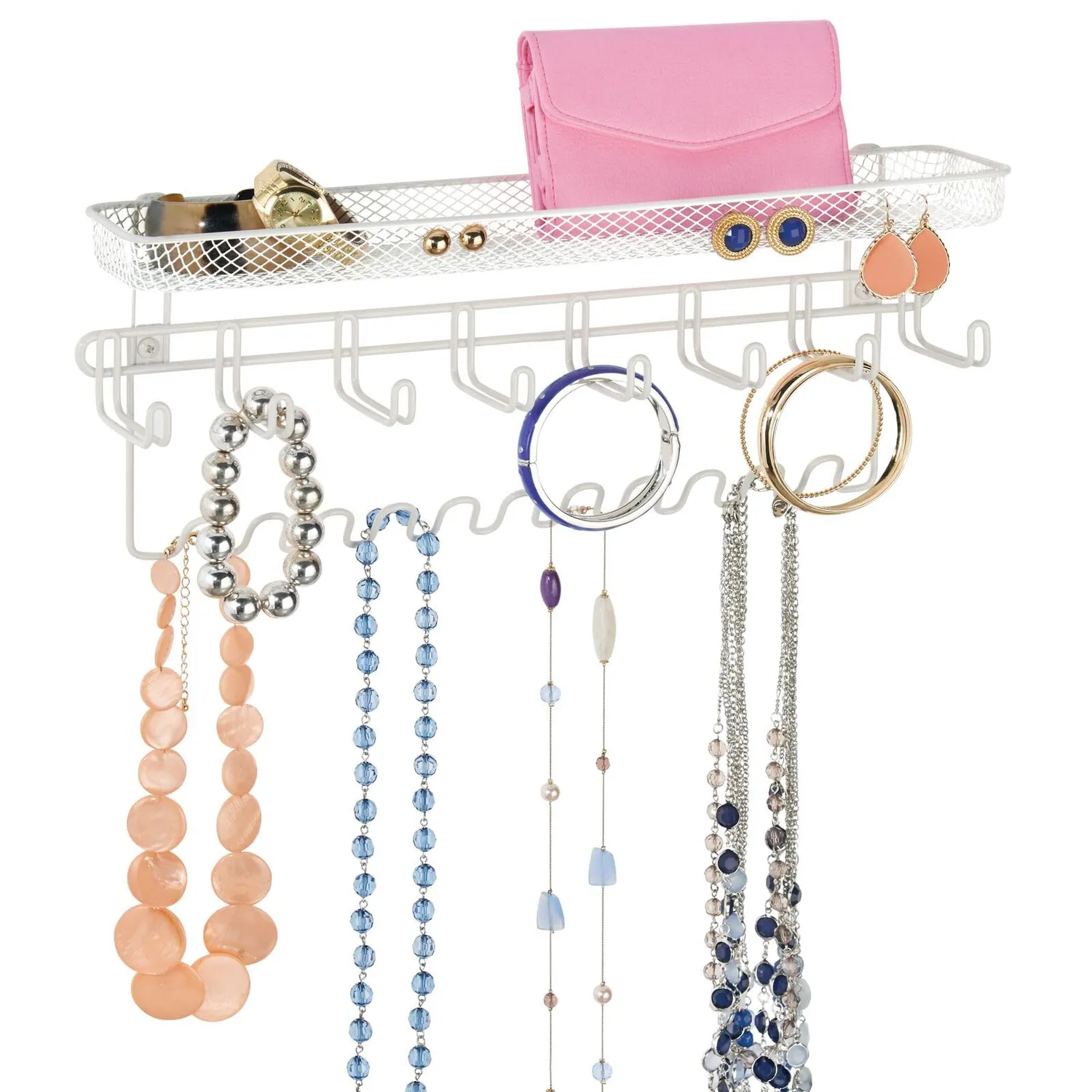 mDesign Schmuck Organizer Wandgarderobe weiß 19 Haken Ablage