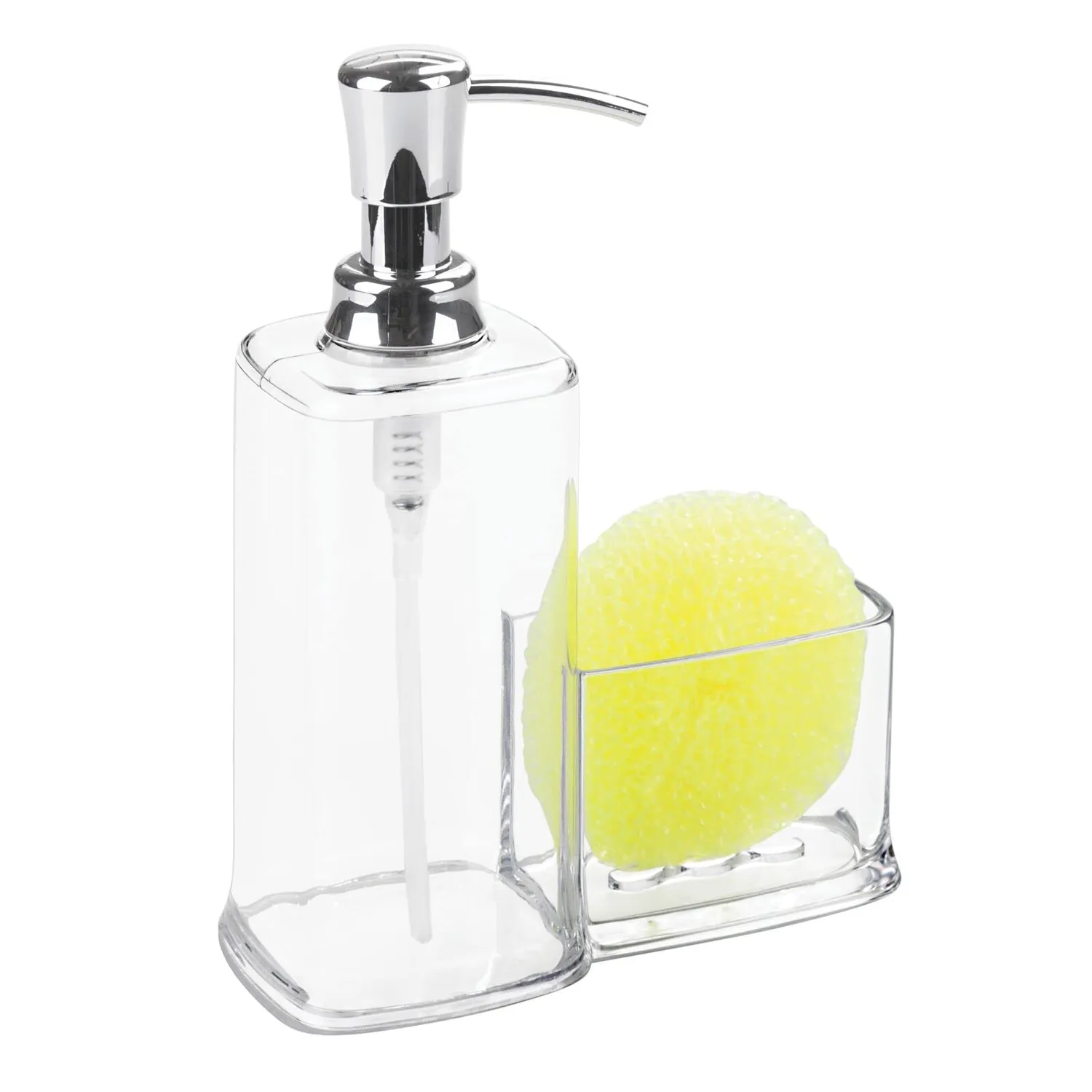 mDesign Seifenspender 473 ml mit Schwammhalter transparent