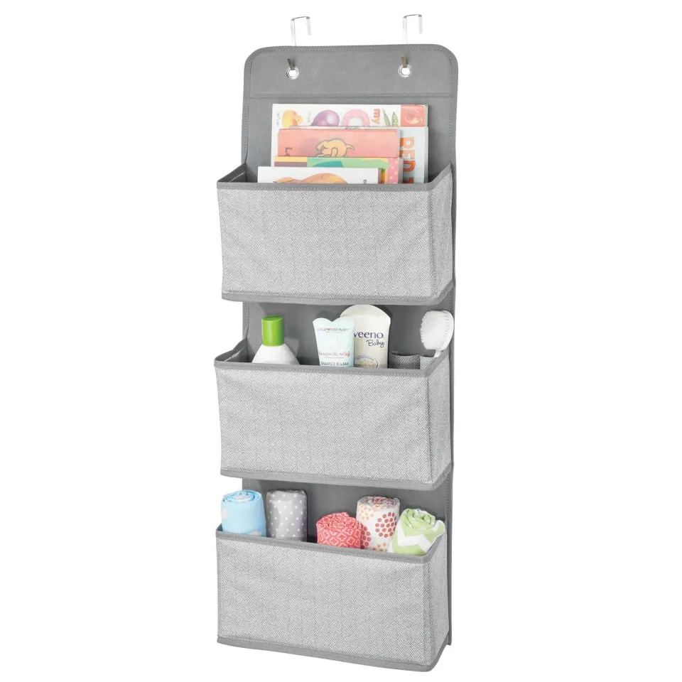 mDesign Hängeorganizer 3 Fächer Tür Stoff grau weiß