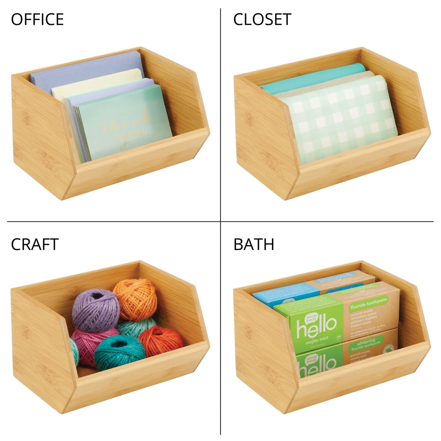 mDesign Echo Aufbewahrungsbox Bambus 8er Natur