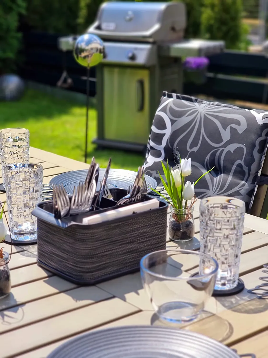 mDesign Besteckhalter 2er-Set Schwarz Besteckkorb mit Griff