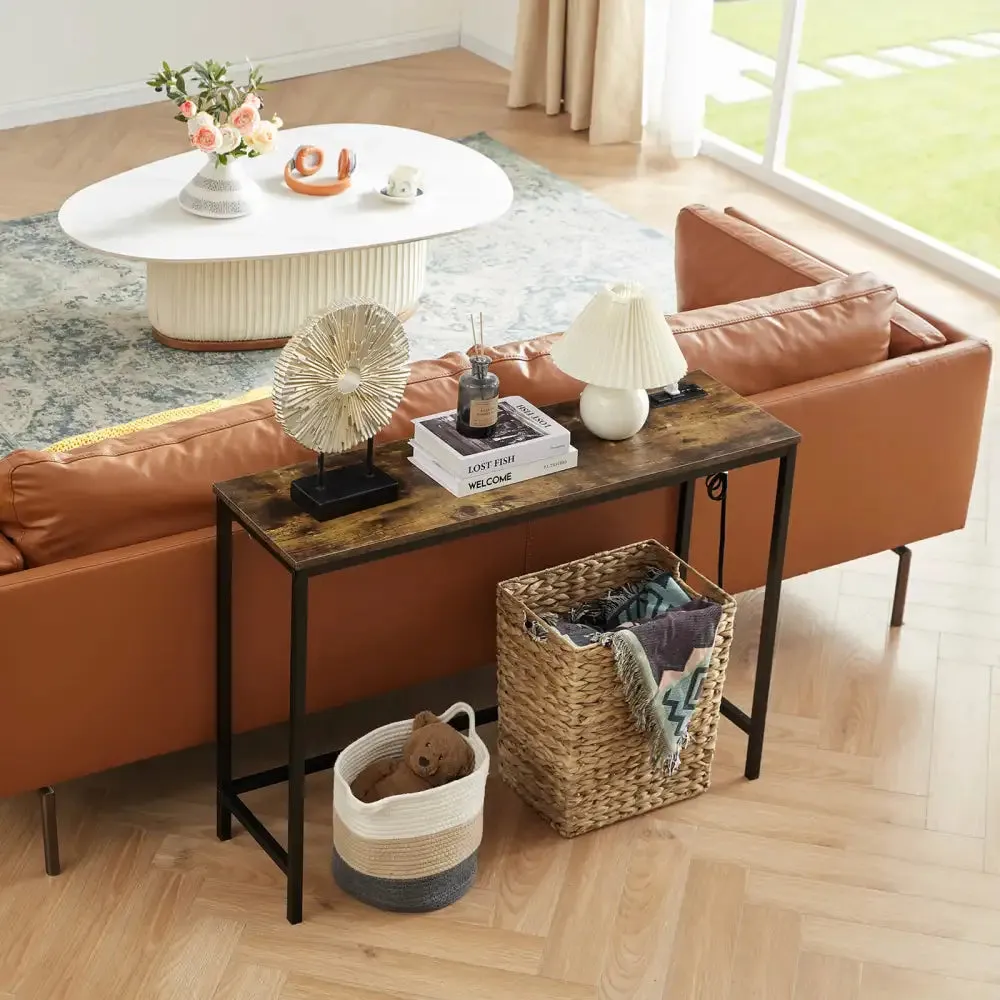 Lifewit Sofa Table Konsolentisch 100cm braun mit Steckdose