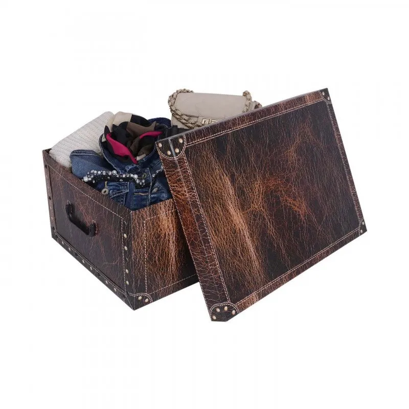 Kreher Dekokarton Aufbewahrungsbox 40L Leder dunkel