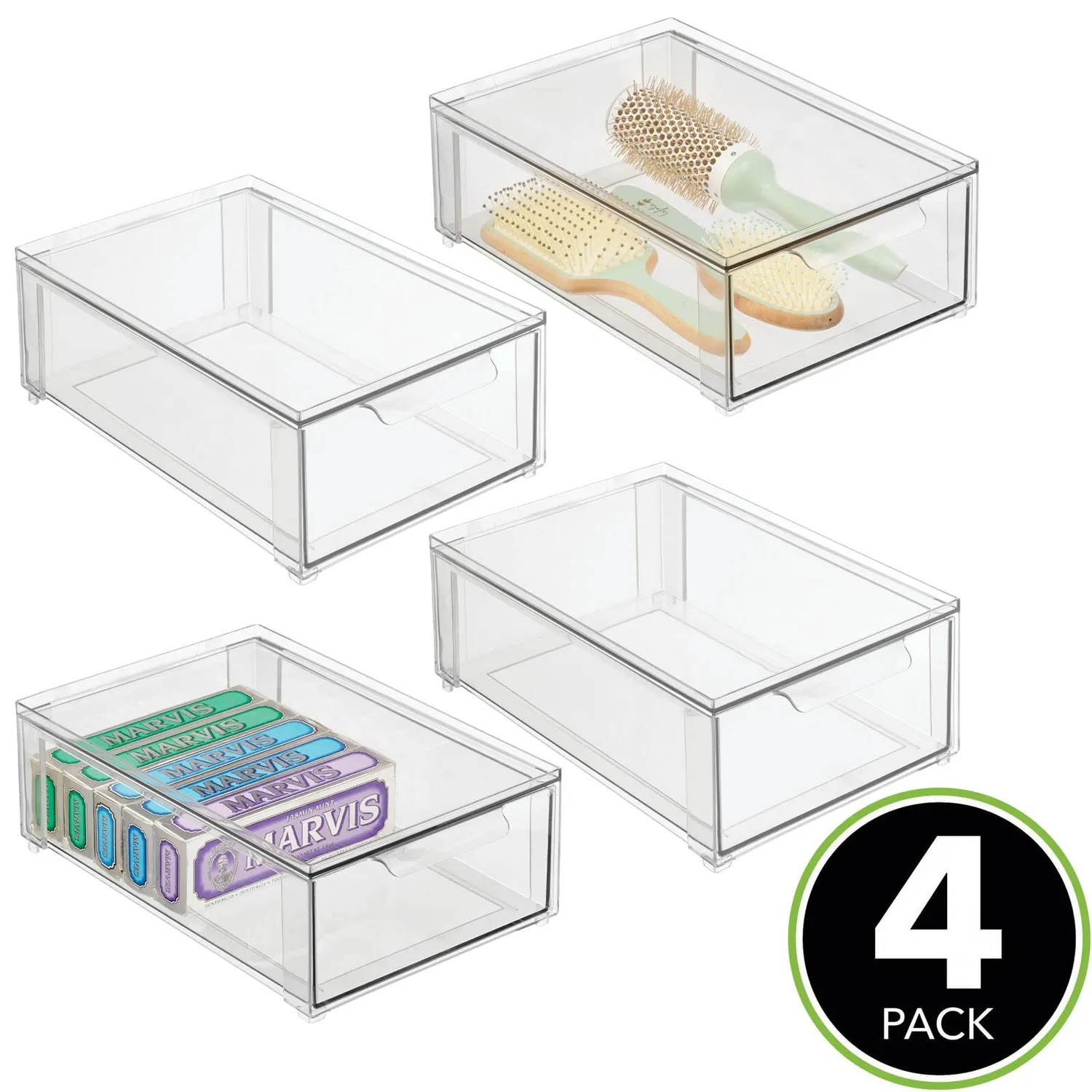 mDesign Schubladenbox Kosmetikorganizer 4er-Set transparent