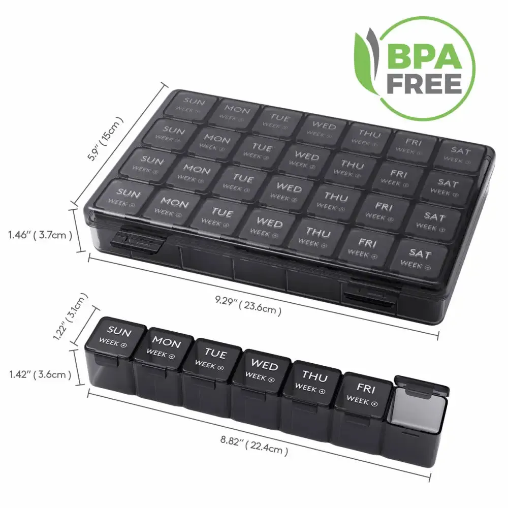 Lifewit Pill Box Tablettenbox Schwarz 4er-Set 28 Fächer
