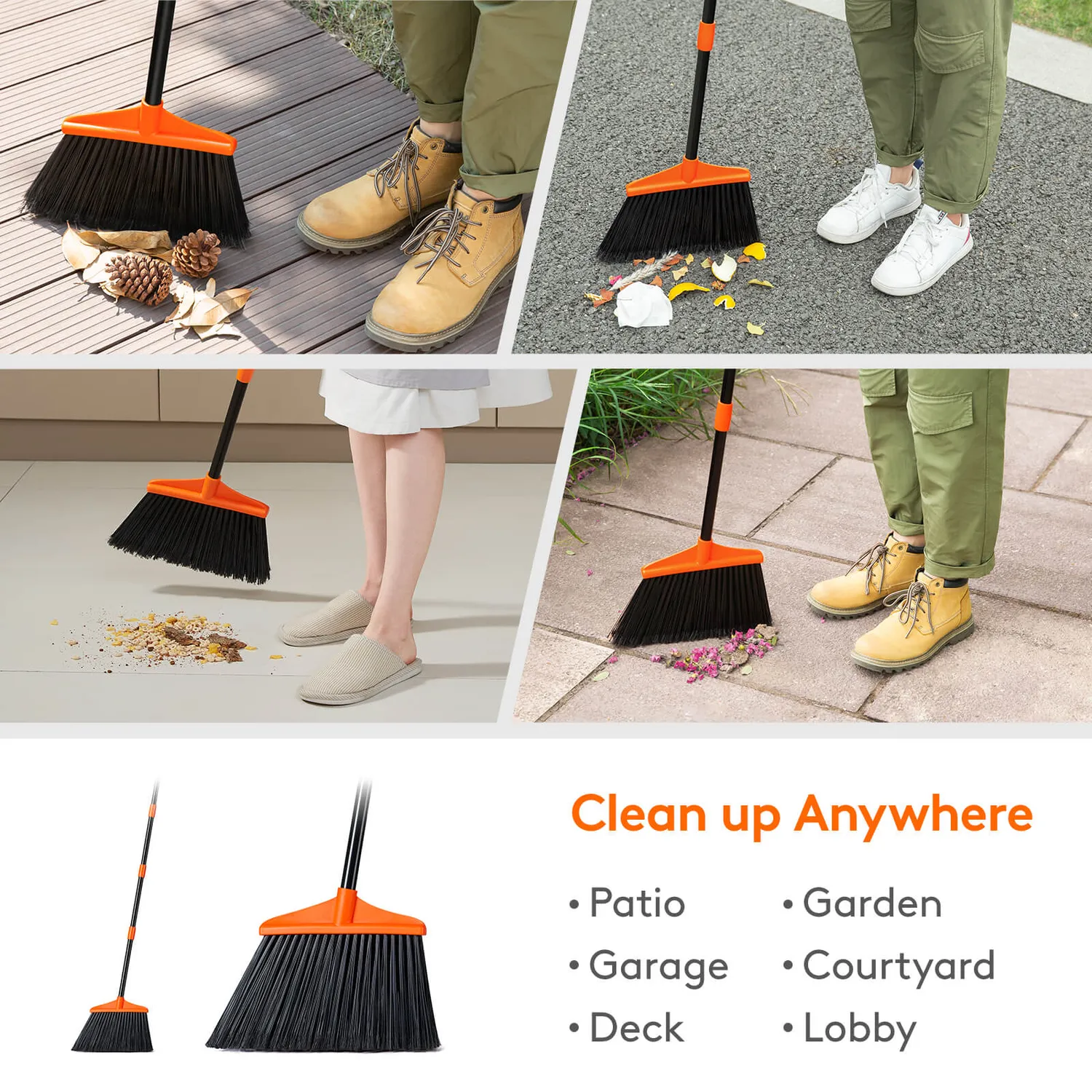 Lifewit Kehrbesen mit Stiel Winkelbesen Outdoor Orange