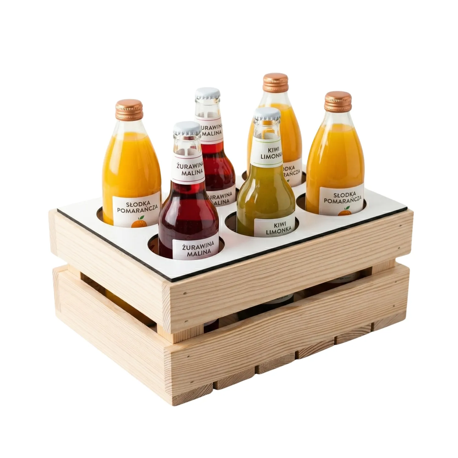 GoodFreshDecor Flaschenträger Holz 6x0,5L 30x20 Natur Weiß