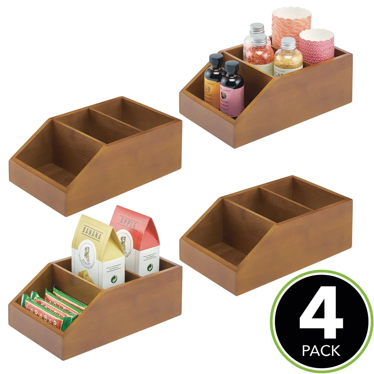 mDesign Ordnungsbox Bambus 4er-Set braun mit Fächern