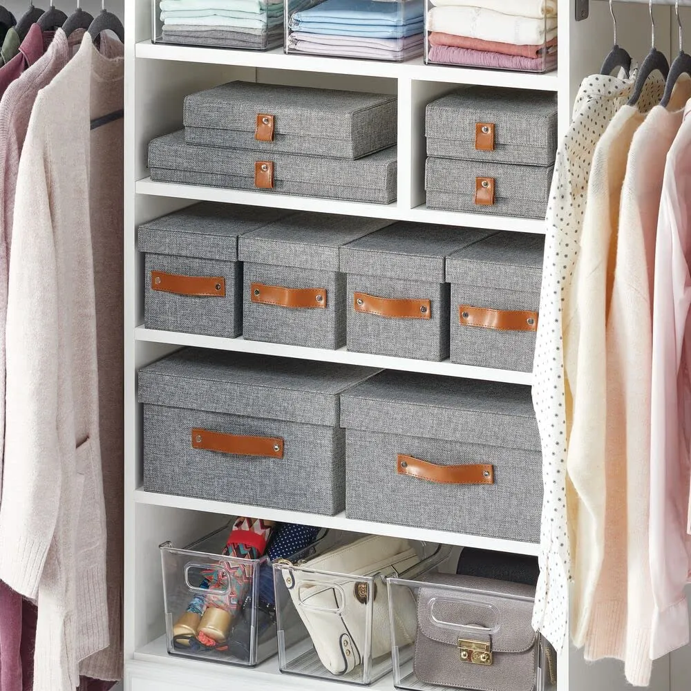 mDesign Aufbewahrungsbox Stoff 3er-Set dunkelgrau mit Deckel