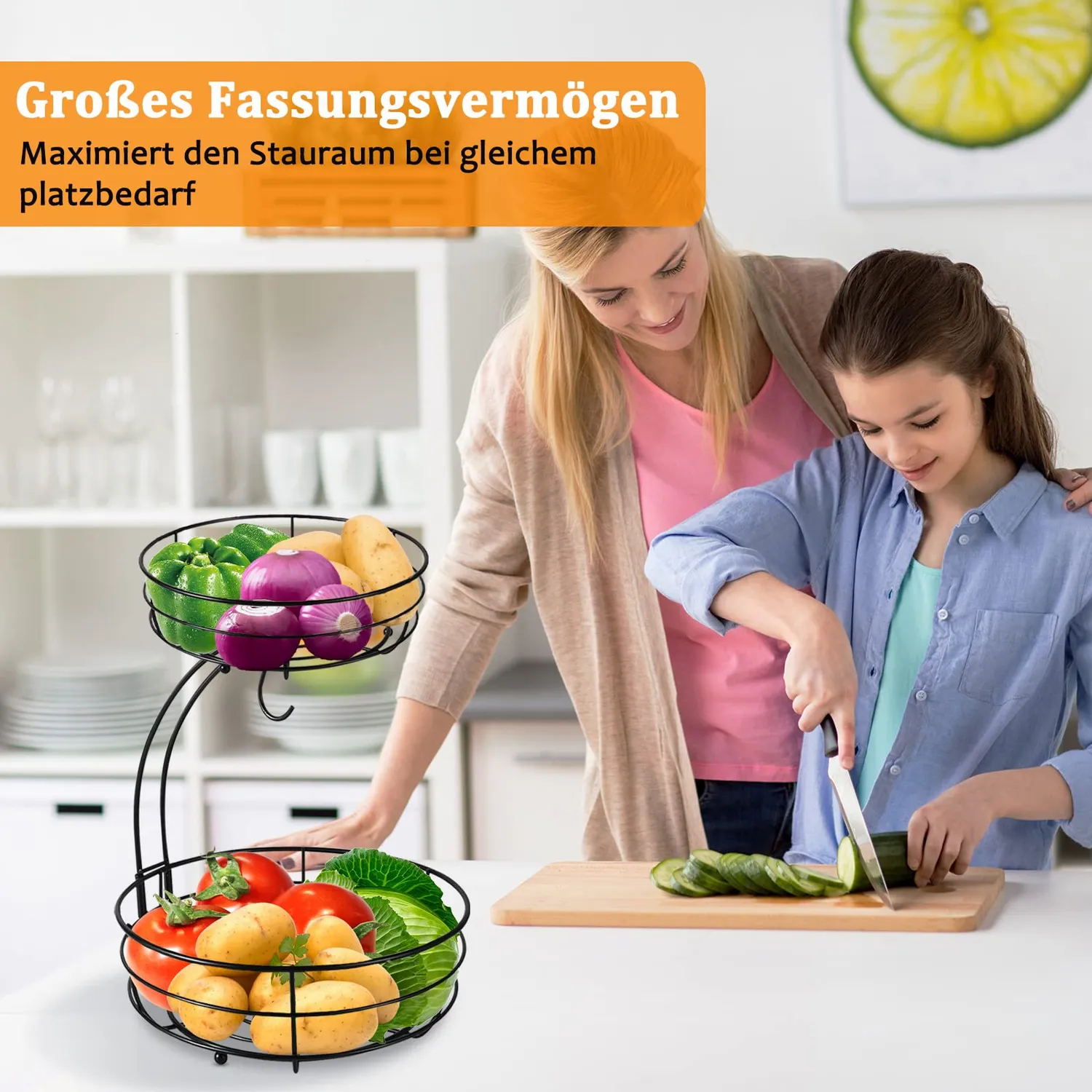 BOMCLAP Obstkorb 2-stöckig Metall Obstschale schwarz Bananenhalter