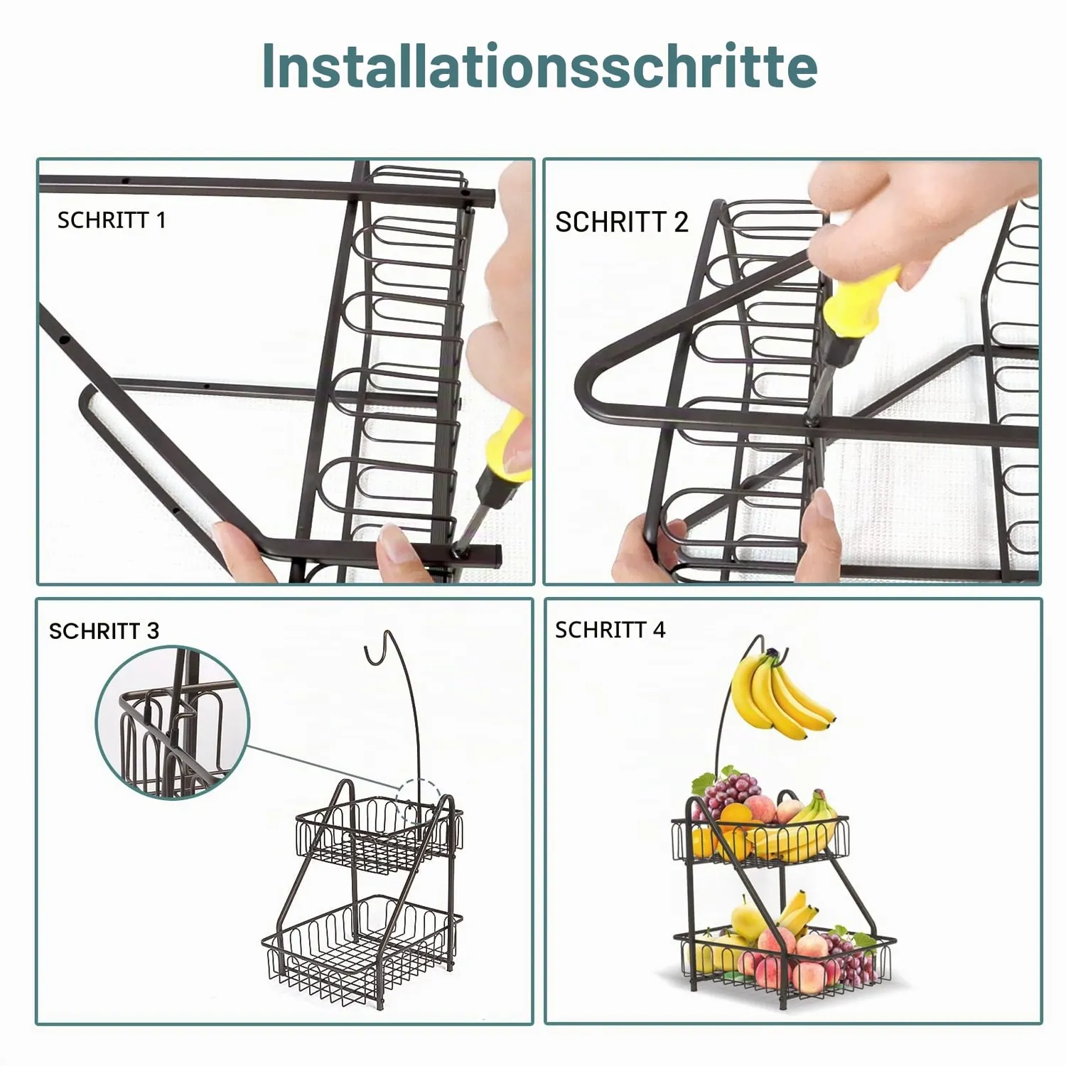 Bomclap Obstkorb 2-stöckig Bronze Metall mit Bananenhalter