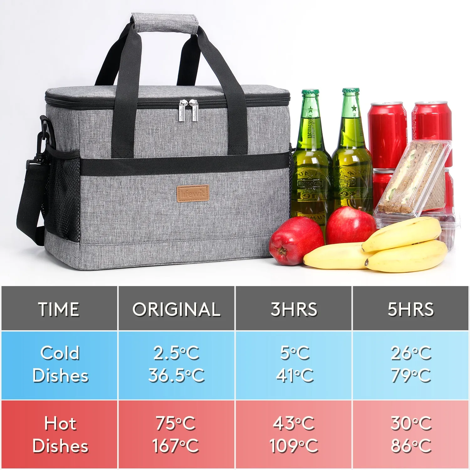 Lifewit Large Lunch Cooler Kühltasche 30L Grau isoliert