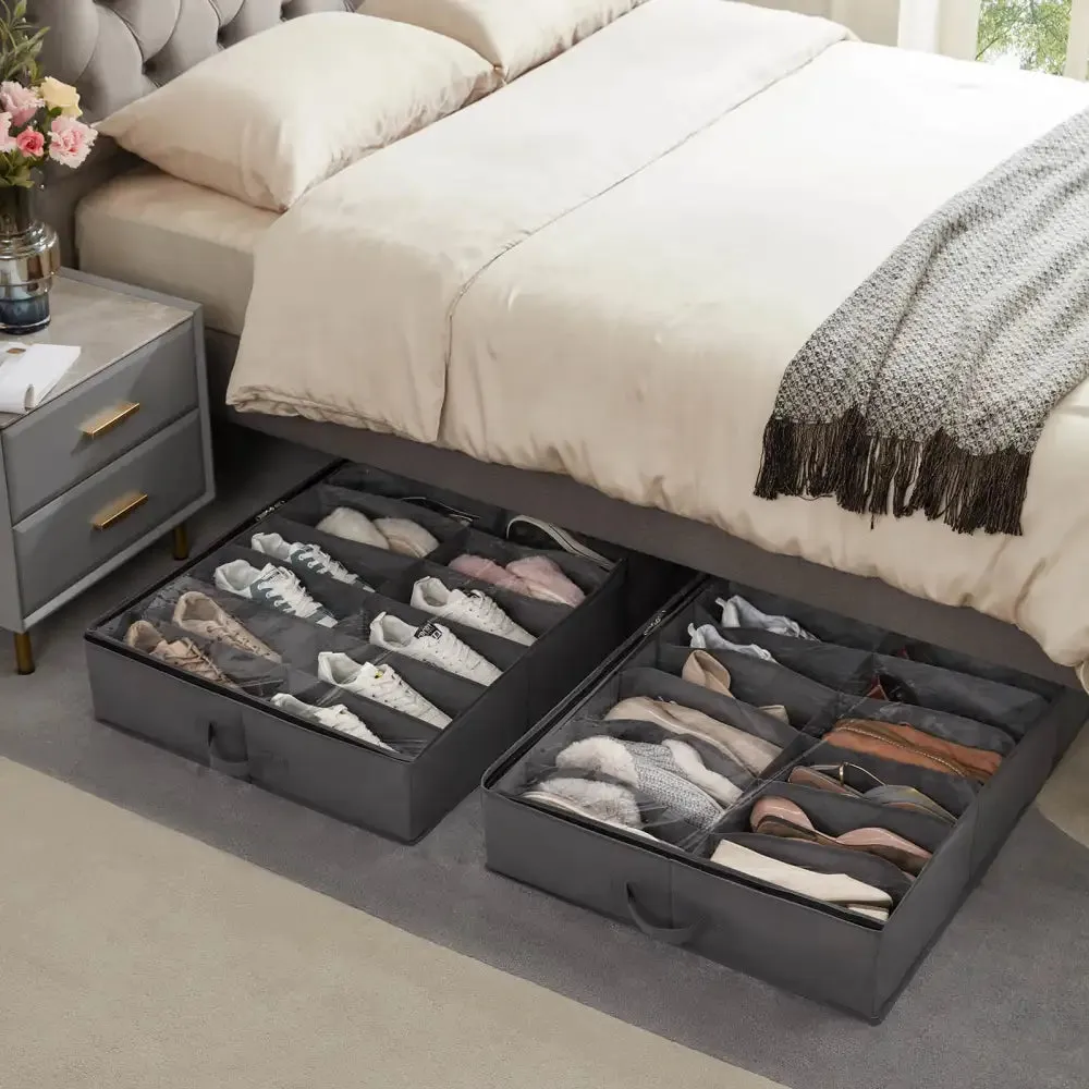Lifewit Unterbett Schuhbox 16 Fächer Vlies 2er Pack