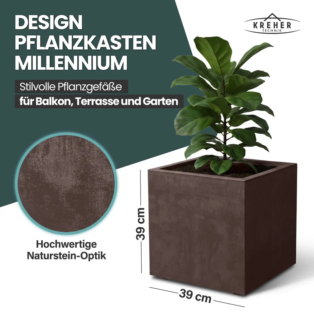 Kreher Millennium 40L Pflanzkübel eckig Braun Stein-Optik