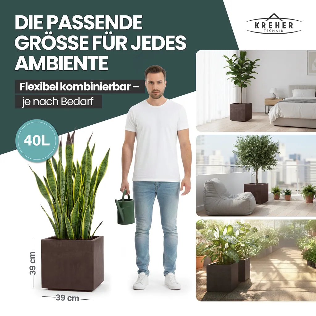 Kreher Millennium 40L Pflanzkübel eckig Braun Stein-Optik